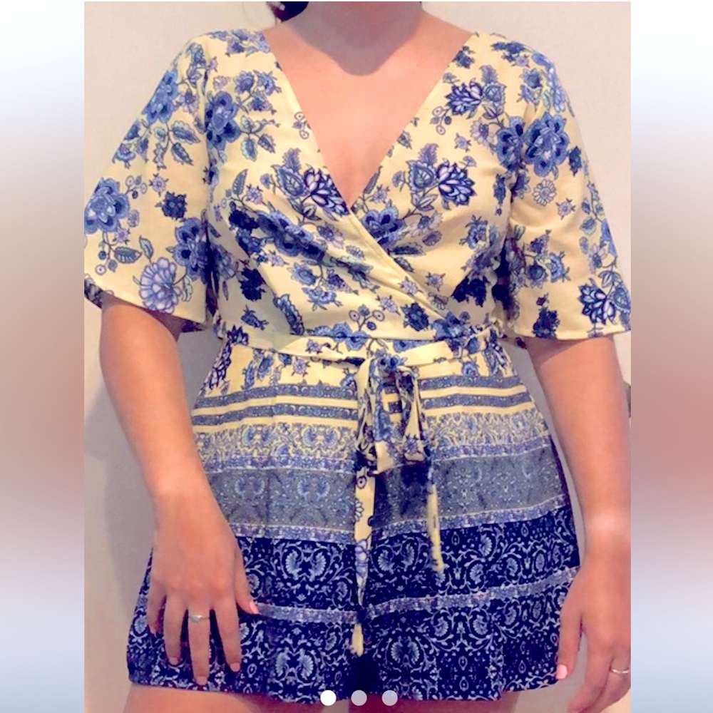 Francesca blue and yellow romper size small